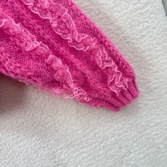 Zara Pink Knit Ruffle Sweater Size M - Picture 4 of 9